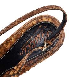 Gucci Brown Python Leather Slingback Sandals Size 37.5