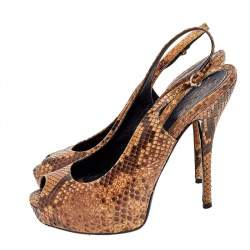 Gucci Brown Python Leather Slingback Sandals Size 37.5