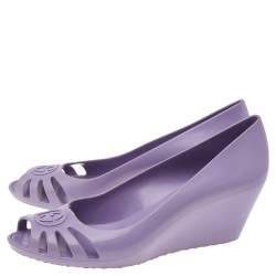 Pre Owned Gucci Purple Jelly Marola Peep Toe Wedges Size 38