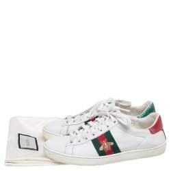 Pre Owned حذاء رياضي غوتشي ايس جلد أبيض مطرز نحلة منخفض من أعلى مقاس 35