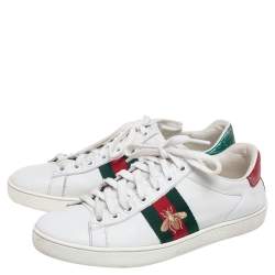 Pre Owned حذاء رياضي غوتشي ايس جلد أبيض مطرز نحلة منخفض من أعلى مقاس 35