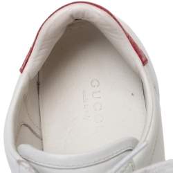 Pre Owned حذاء رياضي غوتشي ايس جلد أبيض مطرز نحلة منخفض من أعلى مقاس 35