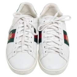 Pre Owned حذاء رياضي غوتشي ايس جلد أبيض مطرز نحلة منخفض من أعلى مقاس 35