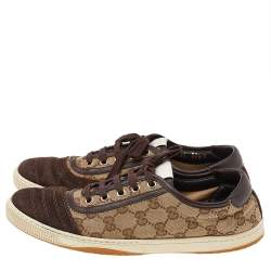 Gucci Brown/Beige GG Canvas And Suede Low Top Sneakers Size 38.5