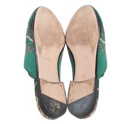 مملوكة مسبقًا صندل سلايد غوتشي برينستاون هورسبيت ساتان أخضر مطبوع مقاس 40