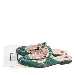 مملوكة مسبقًا صندل سلايد غوتشي برينست اون هورسبيت ساتان أخضر مطبوع مقاس 40