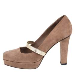 Gucci Dark Beige Suede Mary Jane Platform Pumps Size 38