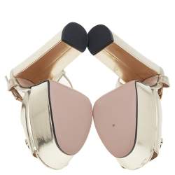 Pre Owned صندل غوتشي نعل سميك مقدمة مفتوحة هورسبيت كلاودي جلد ذهبي مقاس 38.5