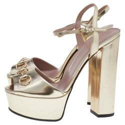 Pre Owned صندل غوتشي نعل سميك مقدمة مفتوحة هورسبيت كلاودي جلد ذهبي مقاس 38.5