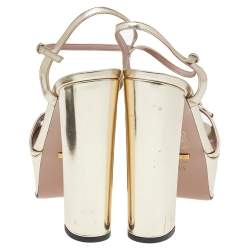 Pre Owned صندل غوتشي نعل سميك مقدمة مفتوحة هورسبيت كلاودي جلد ذهبي مقاس 38.5