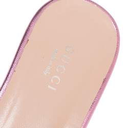 Pre Owned Gucci Metallic Rose Leather Bow Flat Sandals Size 36
