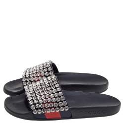 Pre Owned Gucci Black Leather Crystal-Embellished Flats Size 37