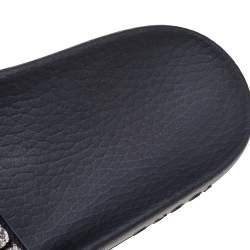 Pre Owned Gucci Black Leather Crystal-Embellished Flats Size 37