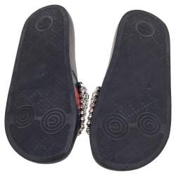 Pre Owned Gucci Black Leather Crystal-Embellished Flats Size 37