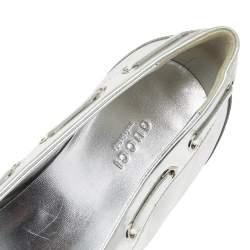 Pre Owned حذاء كعب عالي غوتشي لوفر شراشيب بامبو جلد فضي مقاس 40