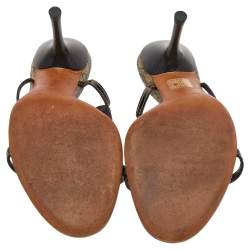 Gucci Brown/Gold GG Leather Crest Slide Sandals Size 39