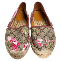Pre Owned Gucci Multicolor GG Floral Print Supreme Canvas Espadrille Flats Size 38.5
