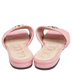 Pre Owned Gucci Pink Matelassé Leather GG Marmont Flat Slide Sandals Size 36.5