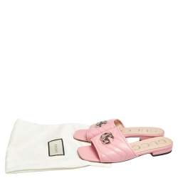 Pre Owned Gucci Pink Matelassé Leather GG Marmont Flat Slide Sandals Size 36.5