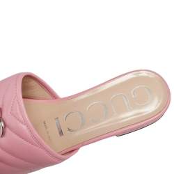 Pre Owned Gucci Pink Matelassé Leather GG Marmont Flat Slide Sandals Size 36.5