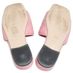 Pre Owned Gucci Pink Matelassé Leather GG Marmont Flat Slide Sandals Size 36.5