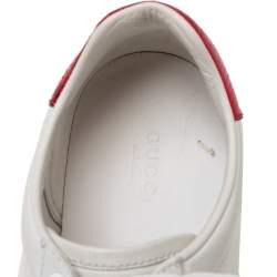 Pre Owned حذاء رياضي غوتشي آيس جلد أبيض مزين نحلة عنق منخفض  مقاس 38