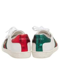 Pre Owned حذاء رياضي غوتشي آيس جلد أبيض مزين نحلة عنق منخفض  مقاس 38