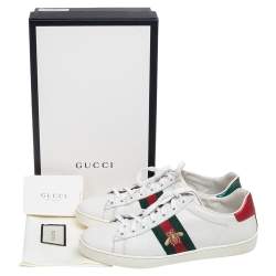 Pre Owned حذاء رياضي غوتشي آيس جلد أبيض مزين نحلة عنق منخفض  مقاس 38