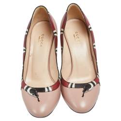 Gucci Beige/Red Leather Yoko Snake  Pumps Size 37