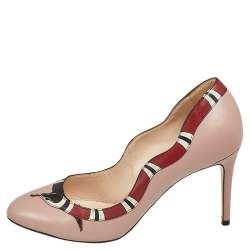 Gucci Beige/Red Leather Yoko Snake  Pumps Size 37