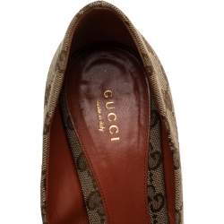 Pre Owned Gucci Beige GG Canvas Horsebit Peep Toe Pumps Size 39.5
