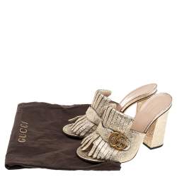 مملوكة مسبقًا Gucci Metallic Gold Leather Marmont Fringe Detail Open Toe Sandals Size 39