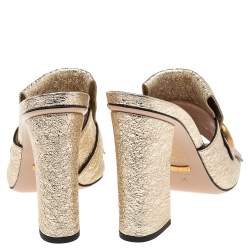مملوكة مسبقًا Gucci Metallic Gold Leather Marmont Fringe Detail Open Toe Sandals Size 39