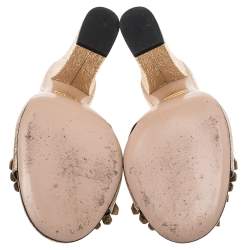 مملوكة مسبقًا Gucci Metallic Gold Leather Marmont Fringe Detail Open Toe Sandals Size 39