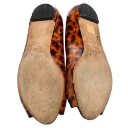 مملوكة مسبقًا حذاء باليرينا فلات غوتشي هورسبيت جلد نقشة الفهد بني مطبوع مقاس 41