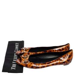 مملوكة مسبقًا حذاء باليرينا فلات غوتشي هورسبيت جلد نقشة الفهد بني مطبوع مقاس 41