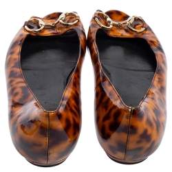 مملوكة مسبقًا حذاء باليرينا فلات غوتشي هورسبيت جلد نقشة الفهد بني مطبوع مقاس 41