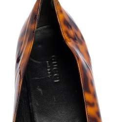 مملوكة مسبقًا حذاء باليرينا فلات غوتشي هورسبيت جلد نقشة الفهد بني مطبوع مقاس 41