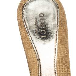 Gucci Beige GG Canvas Horsebit Slide Sandals Size 38.5