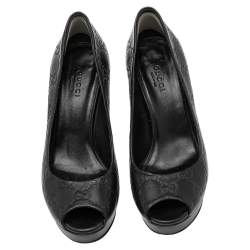 Pre Owned Gucci Black Guccissima Leather Peep Toe Pumps Size 36