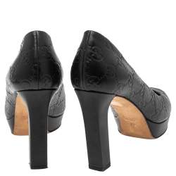 Pre Owned Gucci Black Guccissima Leather Peep Toe Pumps Size 36