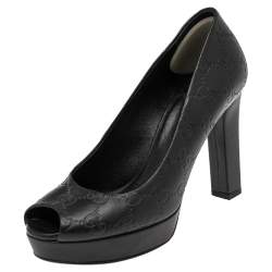 Pre Owned Gucci Black Guccissima Leather Peep Toe Pumps Size 36