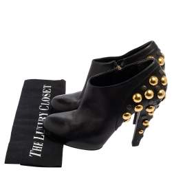 Gucci Black Leather Babouska Stud Embellished Ankle Booties Size 38