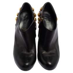 Gucci Black Leather Babouska Stud Embellished Ankle Booties Size 38