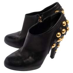 Gucci Black Leather Babouska Stud Embellished Ankle Booties Size 38