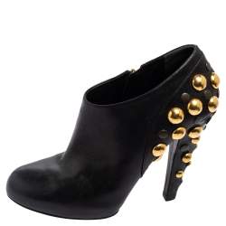 Gucci Black Leather Babouska Stud Embellished Ankle Booties Size 38