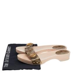 مملوكة مسبقًا Gucci Brown/Beige GG Coated Canvas Hysteria Wooden Slide Sandals Size 39.5