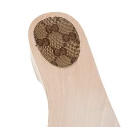 مملوكة مسبقًا Gucci Brown/Beige GG Coated Canvas Hysteria Wooden Slide Sandals Size 39.5