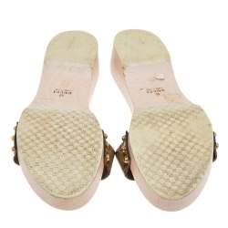 مملوكة مسبقًا Gucci Brown/Beige GG Coated Canvas Hysteria Wooden Slide Sandals Size 39.5