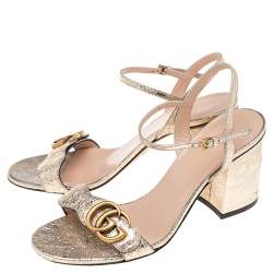 Pre Owned صندل غوتشي جلد ذهبي ميتالك جي جي سير كاحل مقاس 36.5